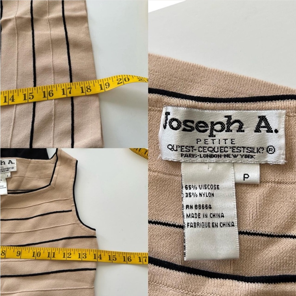 Vintage 90s Joseph A. Petite Tan & Black Striped Ribbed Tank Top size Petite. - Picture 8 of 8